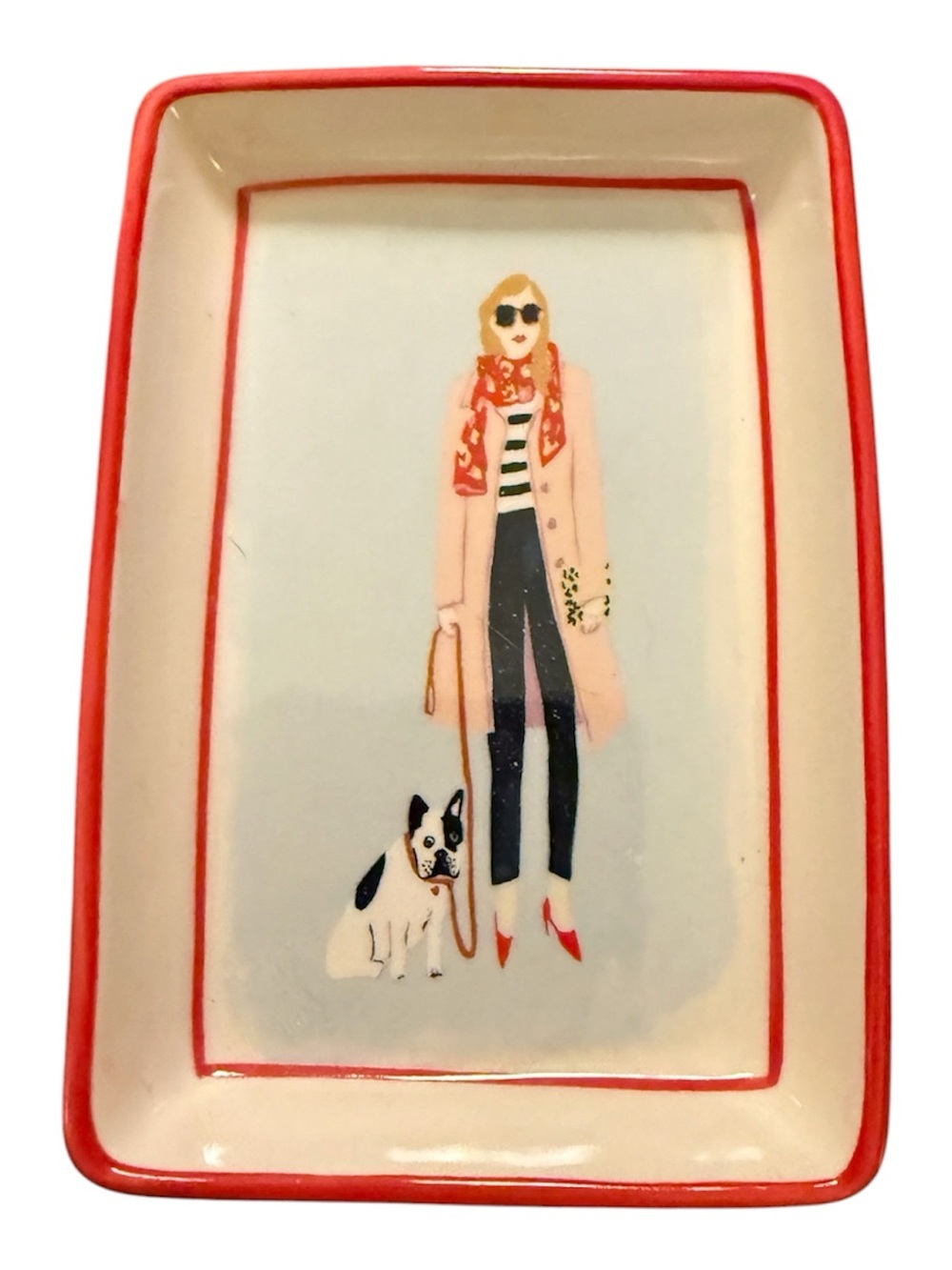 Anthropologie “New York Stories” Ceramic Trinket Dish with Red Border